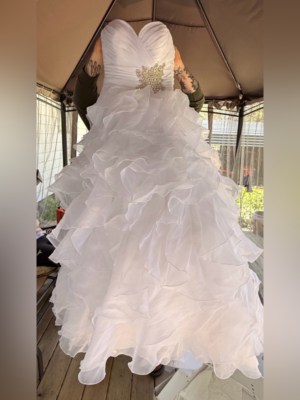 Allure Bridal Dress-White Ruffled Strapless Wedding Gown Sz 10